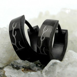 Creolen Ohrringe schwarz Lasermuster Edelstahl