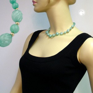 Collier Halskette Wellenolive mint seidig 42cm