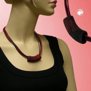 Collier Halskette Rohr flach-gebogen rot-metallic 45cm
