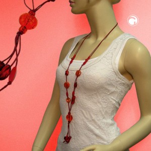 Collier Halskette Krokoperle rot-transparent 95cm