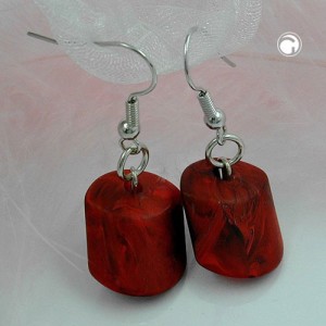Ohrhaken Schrägperle rot-marmoriert