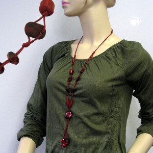 Collier Halskette Nugget rot-silber-marmoriert 90cm