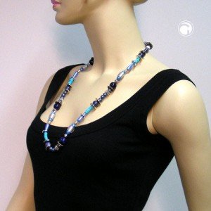Collier Halskette blau-grau-türkis bicolor 73cm