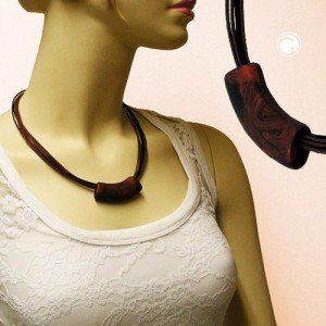 Collier Halskette Rohr flach-gebogen braun-metallic 45cm