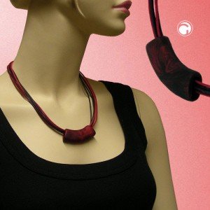 Collier Halskette Rohr flach-gebogen rot-metallic 45cm