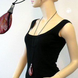 Halskette Tropfen rot-marmoriert 100cm