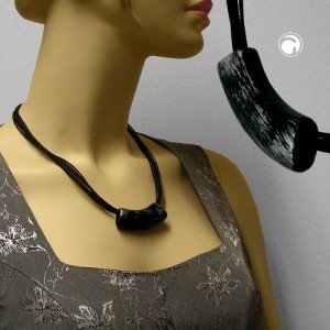 Collier Halskette Rohr flach schwarz-silber 45cm