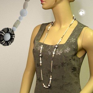 Halskette weiß-altsilber Kordel hell 108cm