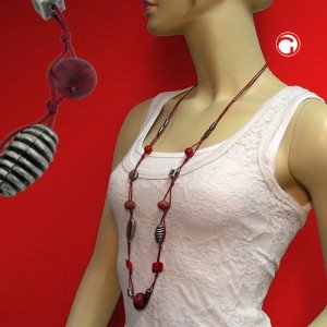 Collier Halskette rot-marmoriert altsilber 100cm