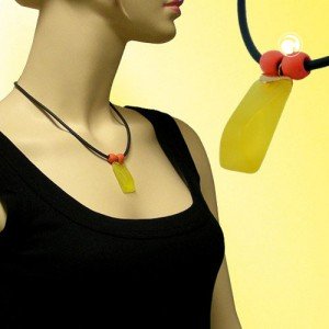 Collier Halskette gelb 2 Walzen orange-matt 45cm