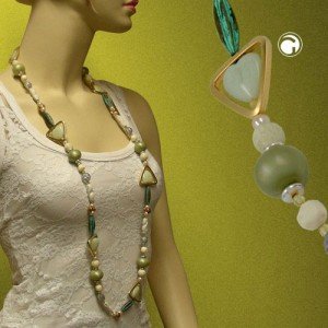 Halskette khaki-mint-patina bicolor 110cm