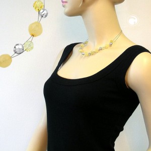 Collier Halskette Glas gelb-kristall Draht 44cm