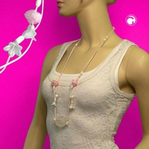 Collier Halskette weiß-rosa Blütenkelch 90cm