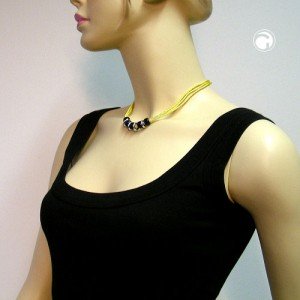 Collier Halskette Walze schwarz Kordel gelb 42cm