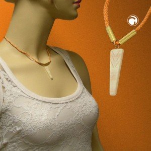 Halskette Pfahl beige Kordel orange 42cm