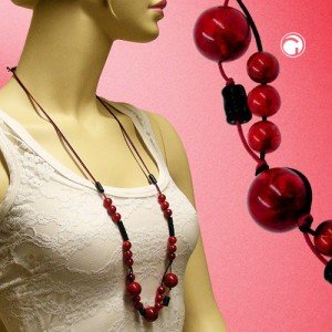 Halskette Perlen himbeer-schwarz Kordel 100cm