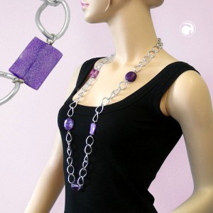 Collier Halskette Weitpanzer und Perlen lila 100cm