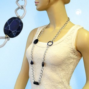 Collier Halskette Weitpanzer Perle blau 95cm