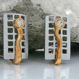 Ohrring Gitter bicolor kristal Email