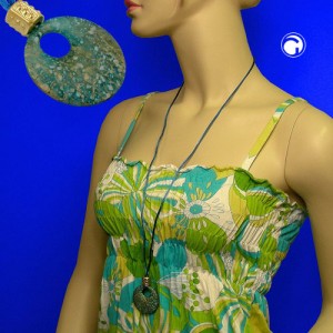 Collier Halskette Anhänger kroko türkis-gold 90cm