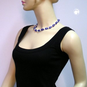 Collier Halskette Oliven blau-weiß 45cm