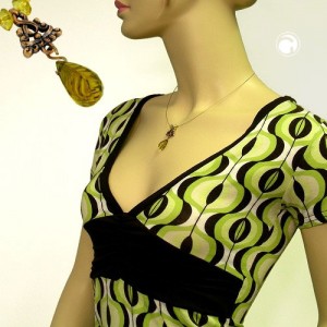 Collier Halskette Birne oliv altgold Draht 44cm