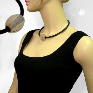 Collier Halskette Rillenolive kristal-matt-gold 42cm