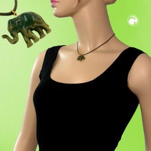 Collier Halskette kleiner Elefant oliv-marmor 40cm