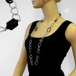 Collier Halskette Weitpanzer Perlen schwarz 90cm