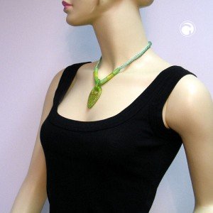 Collier Halskette Faustkeil grün-gelb-gold 45cm