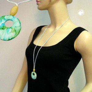 Collier Halskette gelb-türkis-weiß-marmoriert 90cm