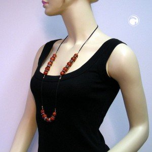 Halskette Perlen rot-schwarz mit Kordel 90cm