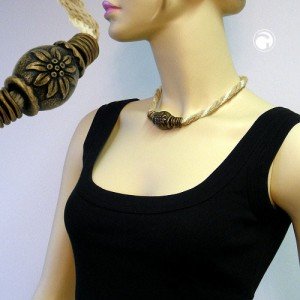 Collier Halskette Edelweißperle altmessing Hanf 42cm