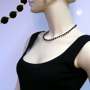 Collier Halskette Perle schwarz Goldfarbig 45cm