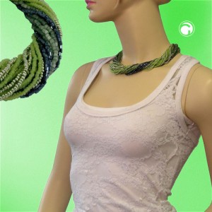 Collier Halskette Rocaille-Glas oliv-blutstein 47cm