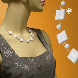 Collier Halskette Quadrate Schliff weiß-glänzend 45cm