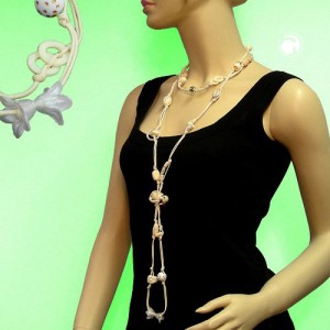 Halskette creme-elfenbein-gold endlos 100cm