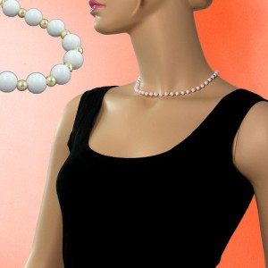 Collier Halskette Perlen weiß Gold-farbig 42cm