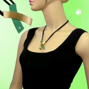 Collier Halskette großes X grün-messing 45cm