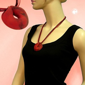 Collier Halskette Amulett rot-schwarz-marmor matt 50cm