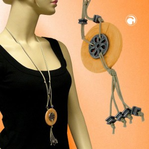 Collier Halskette Scheibe apricot-altsilber 100cm