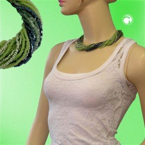 Collier Halskette Rocaille-Glas oliv-blutstein 47cm