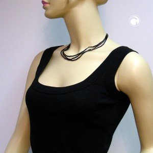 Collier Halskette Glasstifte oliv-AB dreireihig 45cm