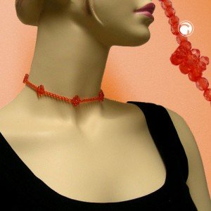 Collier Halskette Gummi Viereckperle rot 34cm