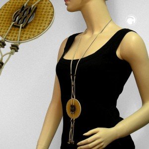 Collier Halskette Disc oliv-beige altmessing 110cm