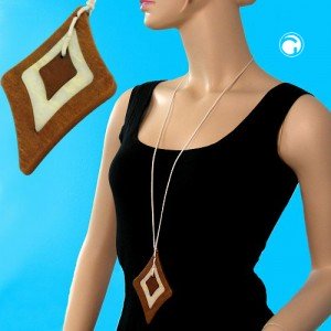 Collier Halskette Rautenbarock braun beige 3tlg 90cm