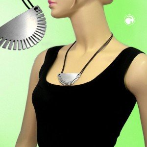 Collier Halskette Edelstahl Halbmond Fächer 50cm