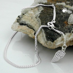 Fußkette Panzer Engelflügel 925 Sterlingsilber 25cm