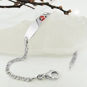 Schildbandarmband Identitätsarmband mit Gravurplatte Marienkäfer 925 Sterlingsilber 14cm