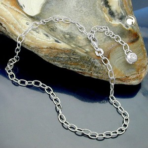 Fußkette Endkugel Zirkonia 925 Sterlingsilber 25cm